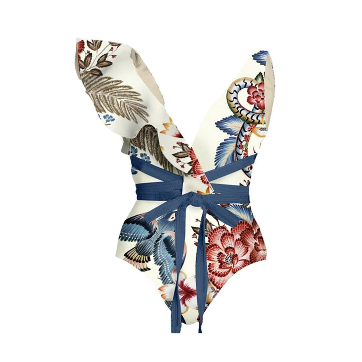 Damen Badeanzug-Set mit floralen Rüschen und taillierter Shorts Echo Archiv