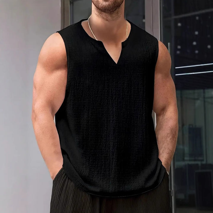 Herren Ärmelloses Freizeitshirt mit strukturiertem Design und V-Ausschnitt Echoarchiv