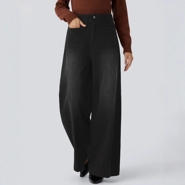 Damen nan hochgeschnittene Jeans-Palazzohose mit weitem Bein und aufgesetzten Fronttaschen Echo Archiv