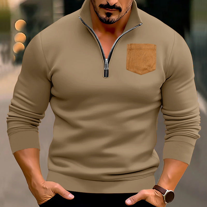 Herren modischer Pullover mit halbem Reißverschluss und kontrastierender Brusttasche Echoarchiv