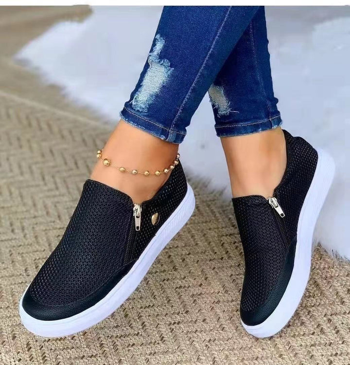 Damen Slip-On Mesh-Sneaker mit seitlichem Zipper und dicker Gummisohle – Névara
