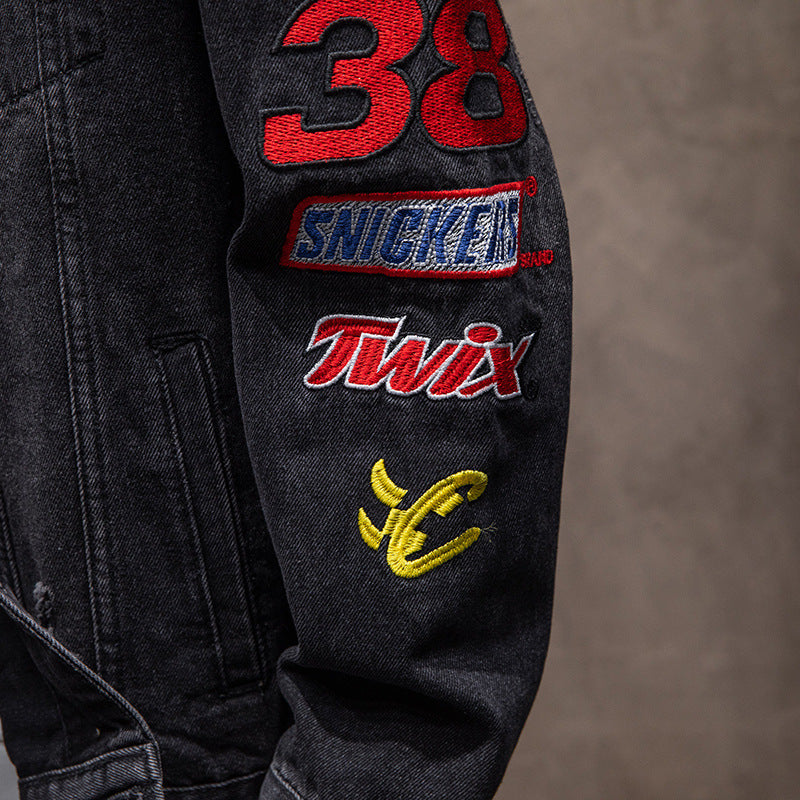 Herren Modische Denimjacke mit kreativen Patches Echoarchiv