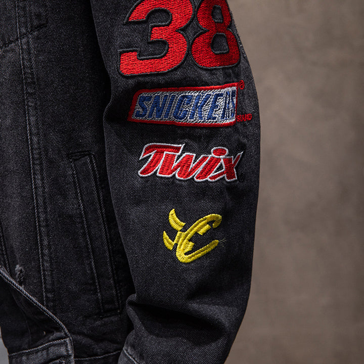 Herren Modische Denimjacke mit kreativen Patches Echoarchiv