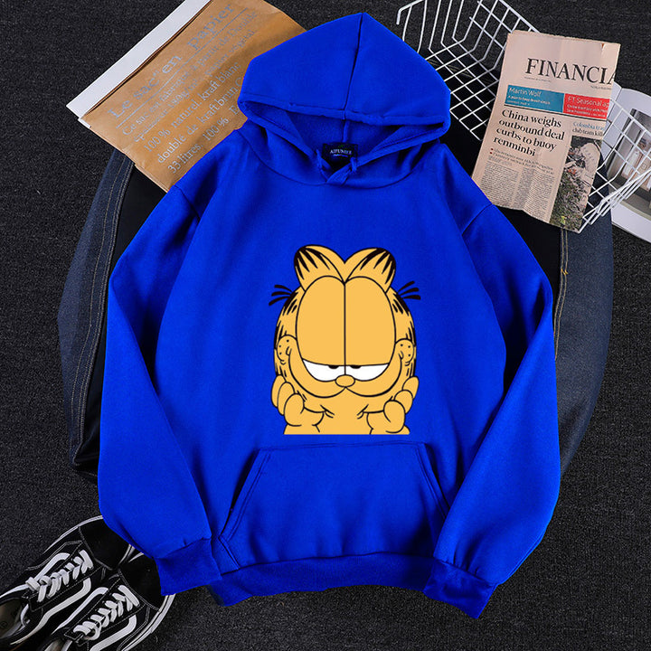 Unisex Kapuzensweatshirt mit großflächigem Comicgesicht-Print, weichem Fleece-Innenfutter und Kängurutasche – Auréline