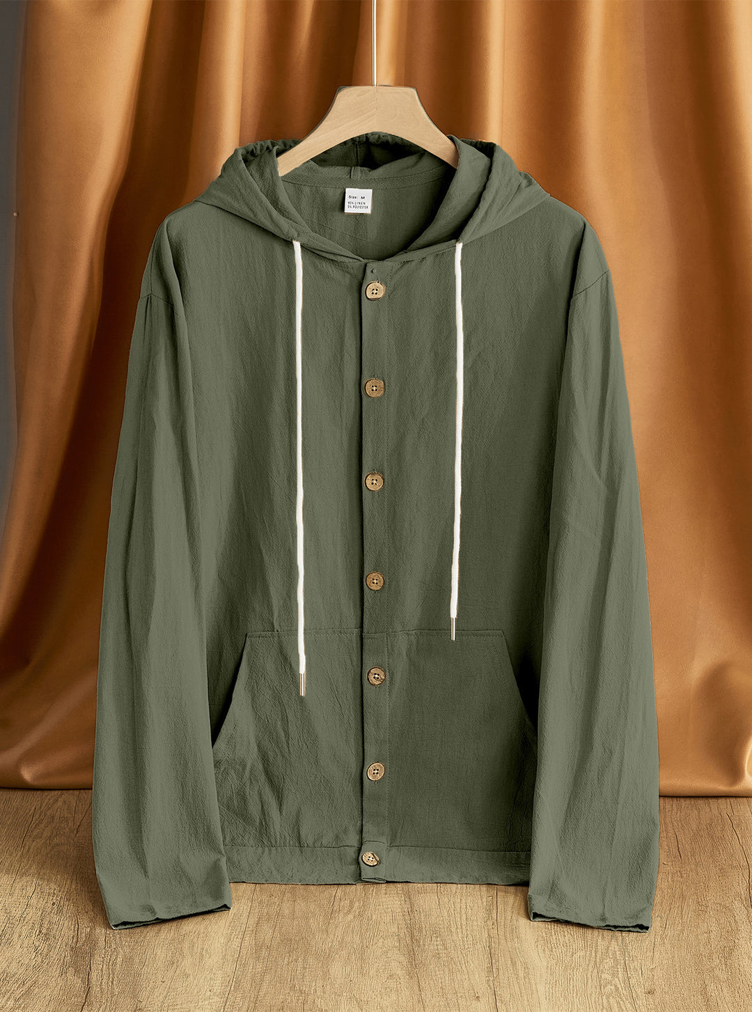 Herren lässiger Kapuzenjacke mit strukturiertem Design und Holzknöpfen Echoarchiv