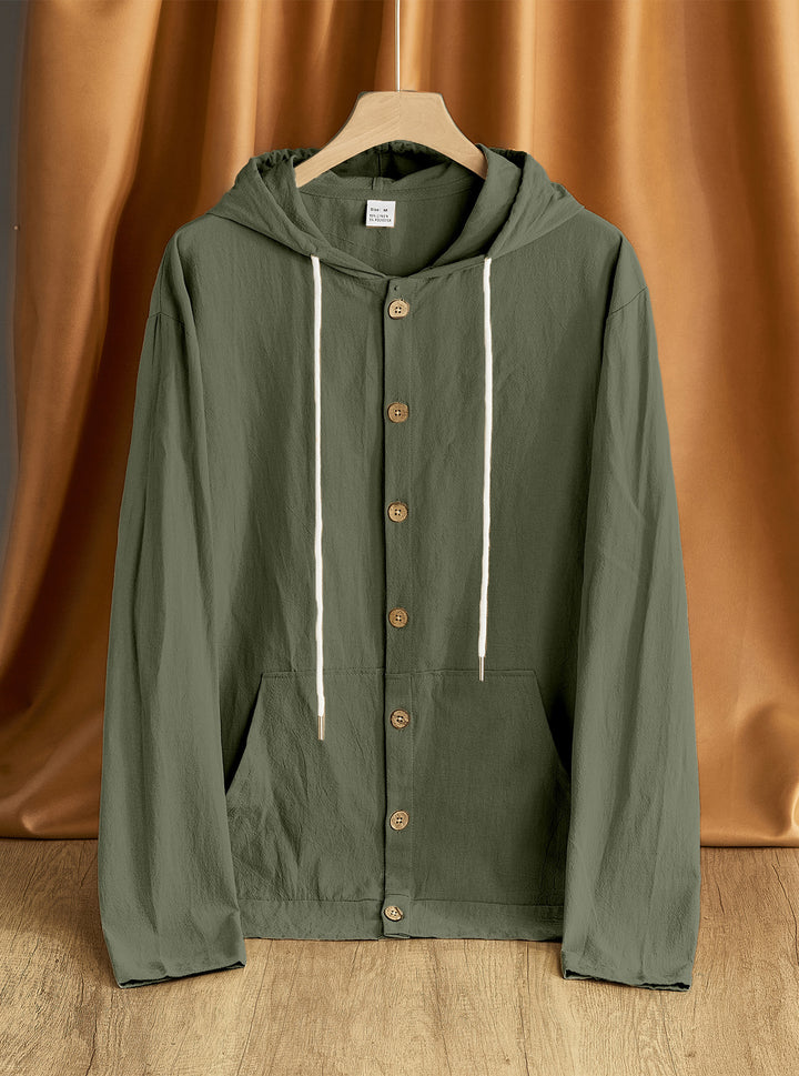 Herren lässiger Kapuzenjacke mit strukturiertem Design und Holzknöpfen Echoarchiv
