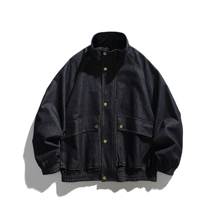 Unisex Boxy-Jeansjacke im Oversize-Schnitt mit Stehkragen und aufgesetzten Pattentaschen Echo Archiv