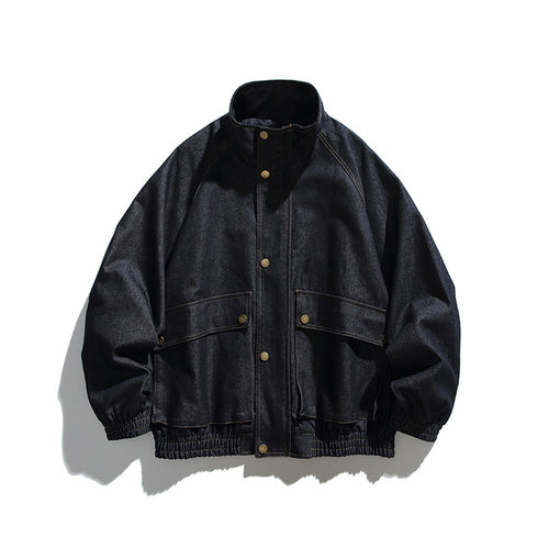 Unisex Boxy-Jeansjacke im Oversize-Schnitt mit Stehkragen und aufgesetzten Pattentaschen Echo Archiv