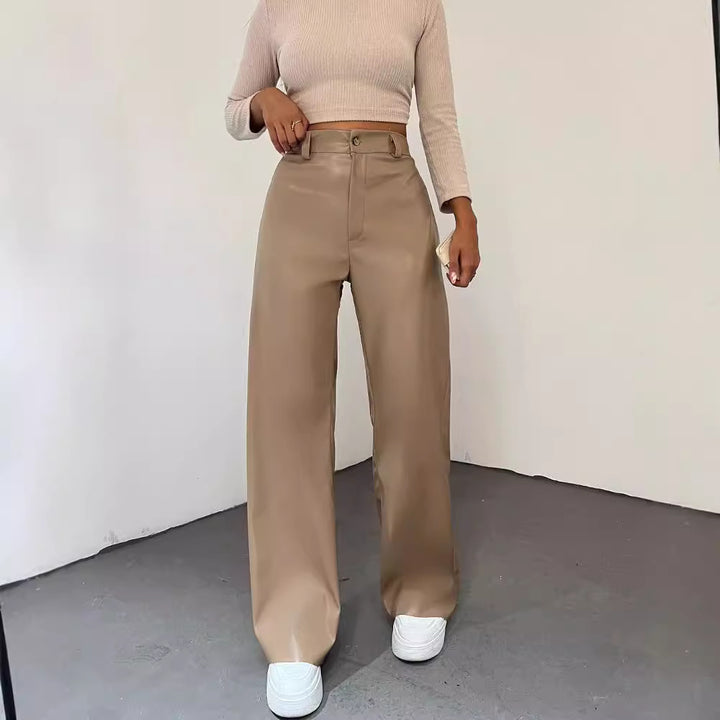 Damen Weite High-Waist-Hose aus Satinoptik mit weitem Bein Echoarchiv