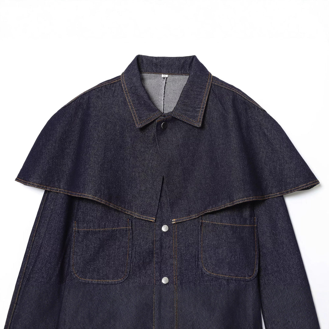 Damen Kurze Jeansjacke mit Cape‑Einsatz, Pattentaschen und Druckknöpfen Echo Archiv