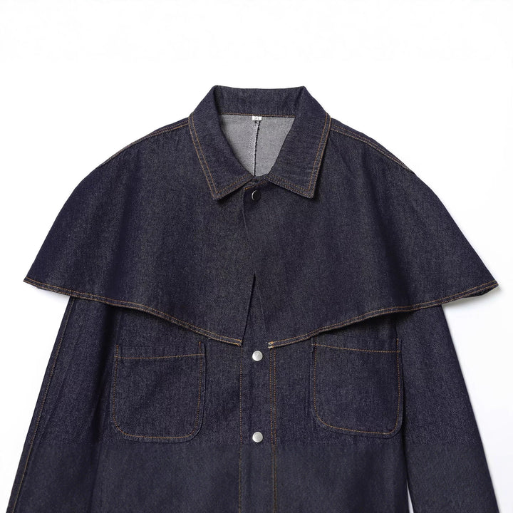 Damen Kurze Jeansjacke mit Cape‑Einsatz, Pattentaschen und Druckknöpfen Echo Archiv