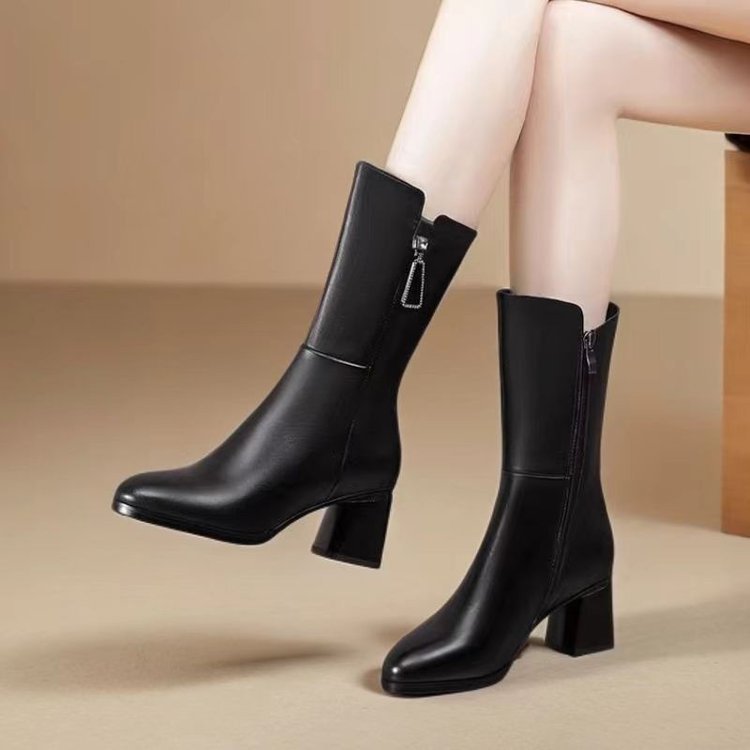 Damen Elegante Stiefeletten mit hohem Blockabsatz und Reißverschluss Echo Archiv