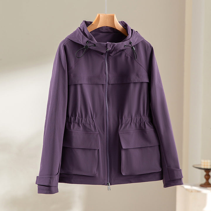 Damen Leichte Funktions-Utility-Jacke mit Kapuze, Kordelzug-Taille und aufgesetzten Klappentaschen Echoarchiv