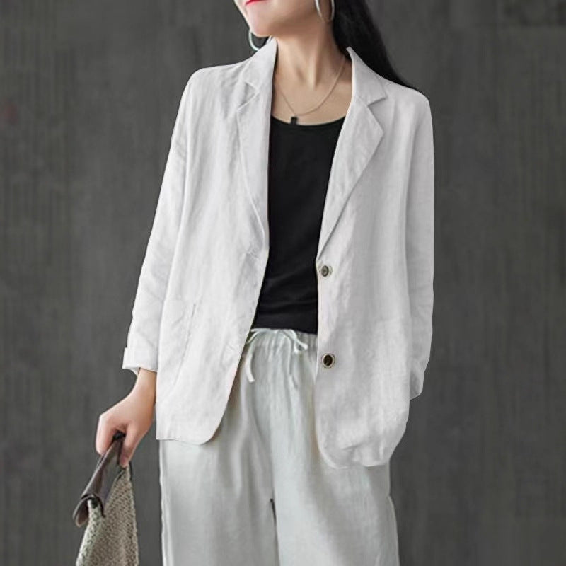 Damen Leinenblazer im lässigen Stil mit lockerer Passform und aufgesetzten Taschen – Célinea