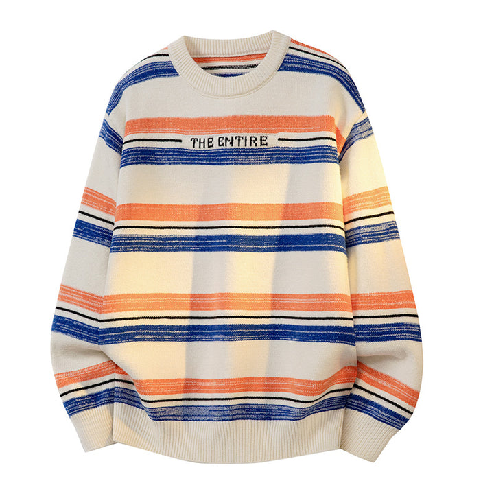 Unisex Oversize-Strickpullover mit maritimen Streifen, geripptem Saum & atmungsaktivem Baumwollmix Echoarchiv