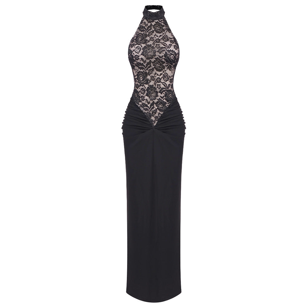 Damen Elegantes Spitzenkleid mit hohem Kragen und figurbetonendem Schnitt Echo Archiv