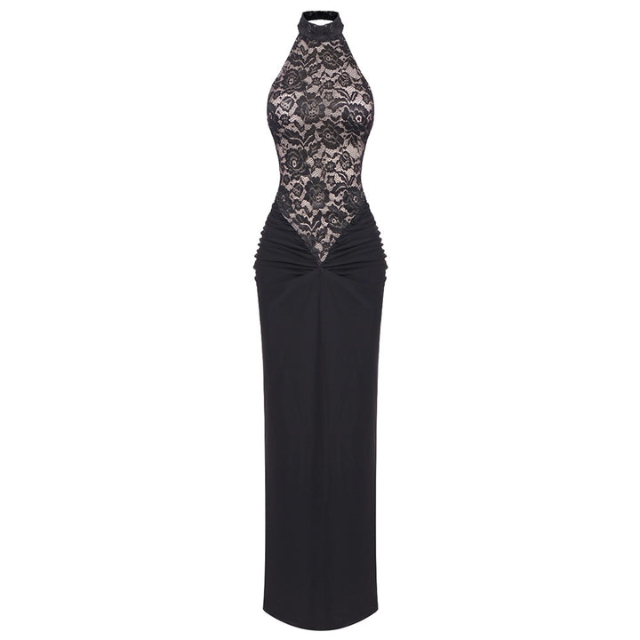 Damen Elegantes Spitzenkleid mit hohem Kragen und figurbetonendem Schnitt Echo Archiv