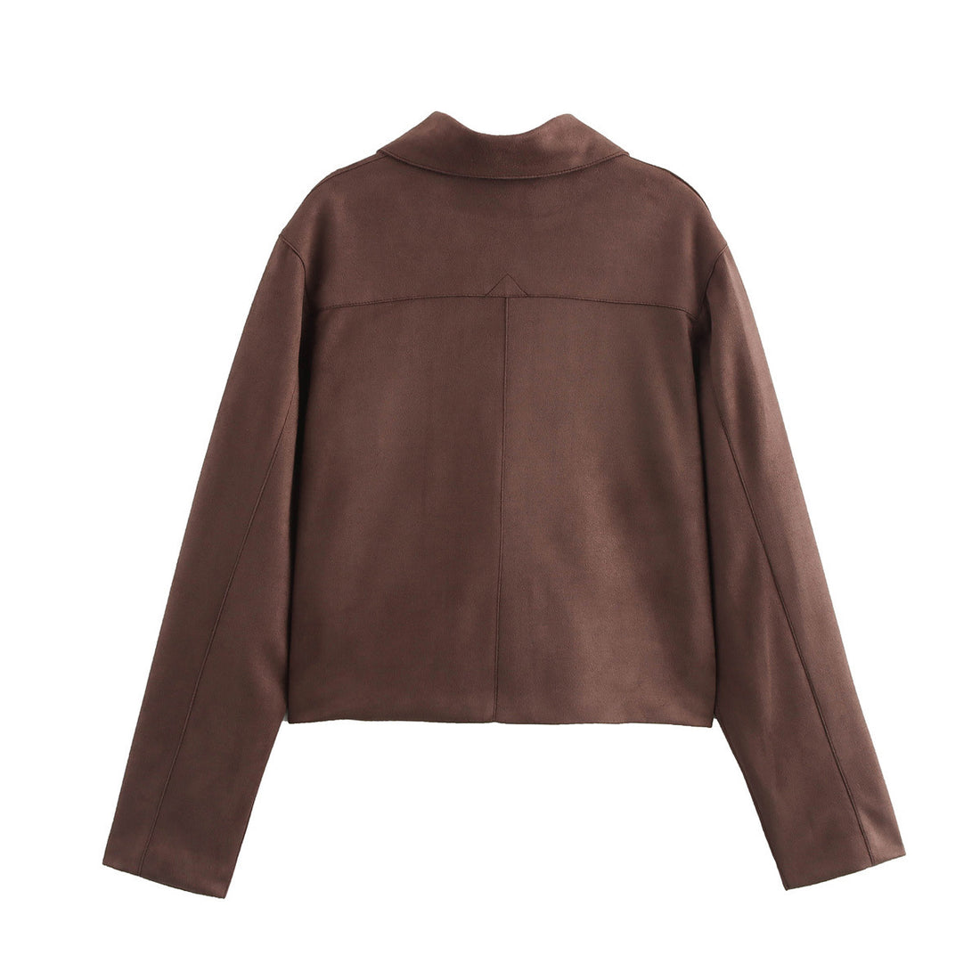 Damen cropped Kurzjacke aus Veloursimitat mit Pattentaschen und Hemdkragen – Célinea