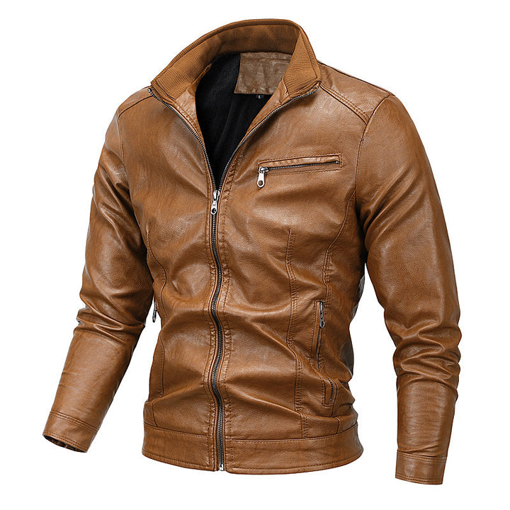 Herren Slim-Fit Kunstlederblouson mit Stehkragen und Reißverschlusstaschen Echo Archiv