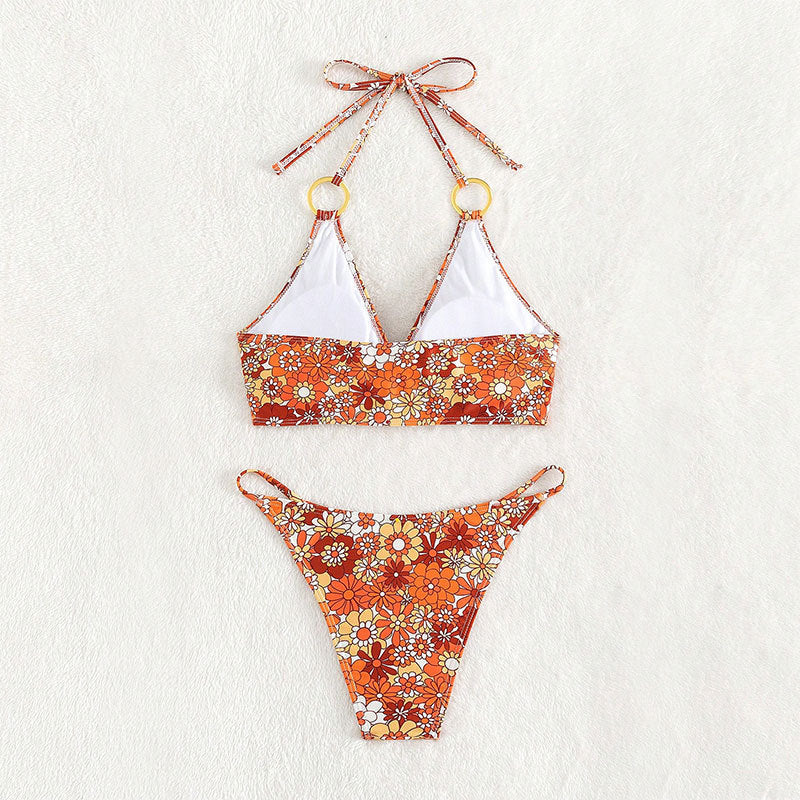 Damen Triangel-Bikini mit modischem Blütenmuster und eleganten Ringdetails Echo Archiv