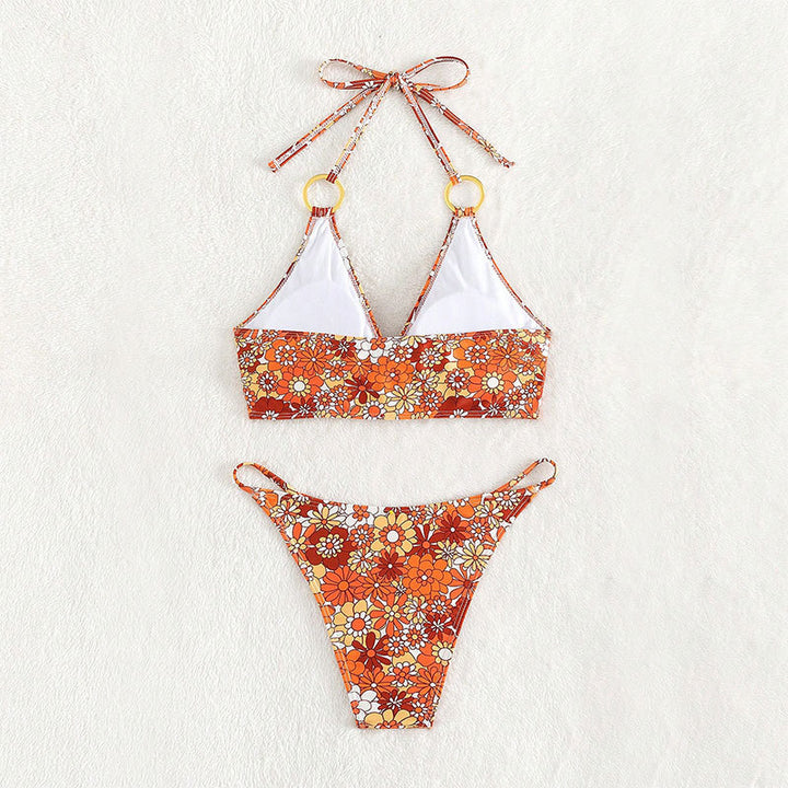 Damen Triangel-Bikini mit modischem Blütenmuster und eleganten Ringdetails Echo Archiv
