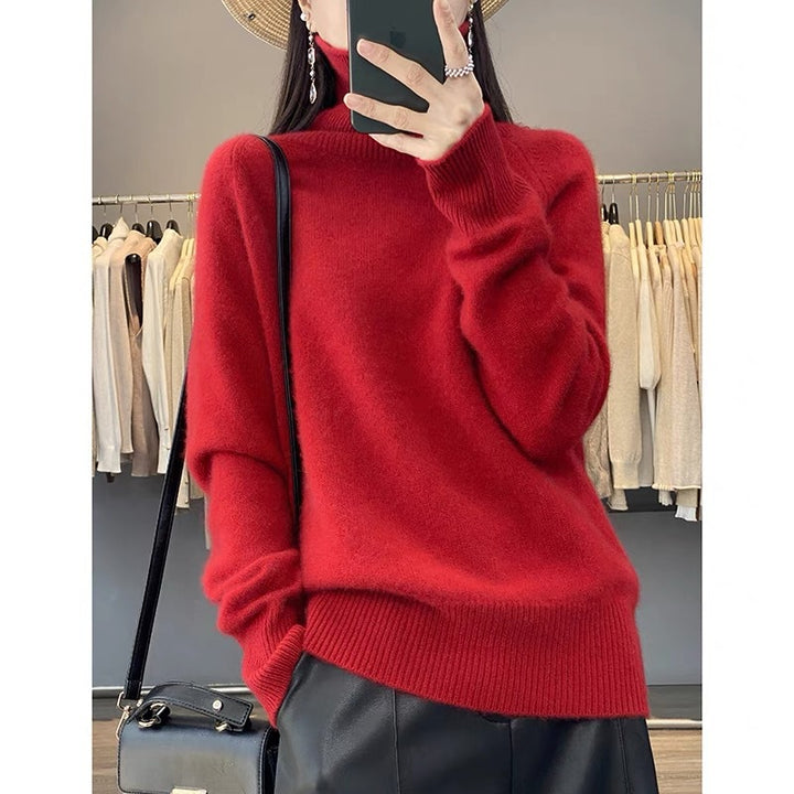 Damen Oversize Feinstrickpullover mit hohem Rollkragen und Seitenschlitzen – Mavelle