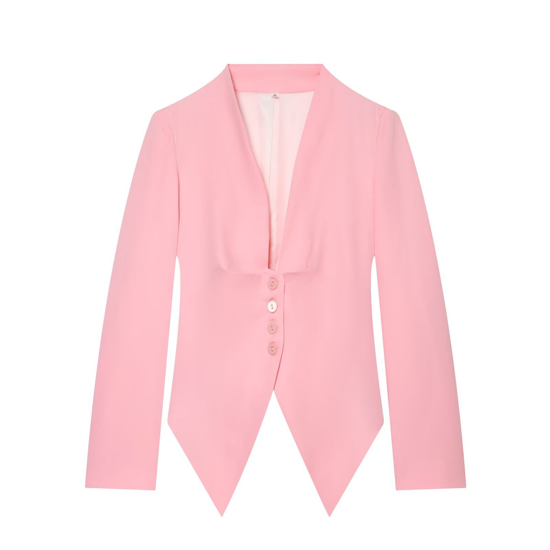Damen Taillierter Cropped-Blazer mit spitzem Zipfelsaum und tiefem V-Ausschnitt Echo Archiv