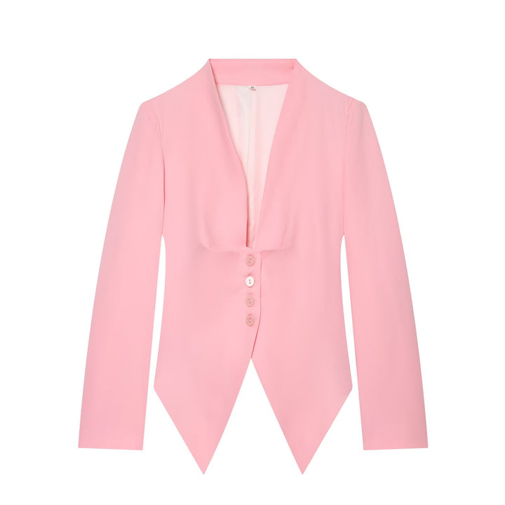 Damen Taillierter Cropped-Blazer mit spitzem Zipfelsaum und tiefem V-Ausschnitt Echo Archiv