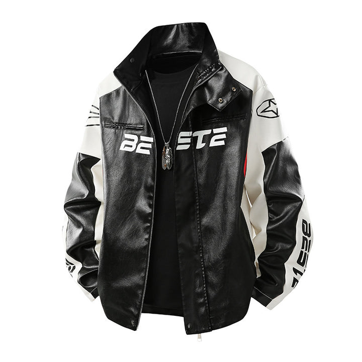 Herren Modische Kunstlederjacke mit Kontrastärmel Echo Archiv