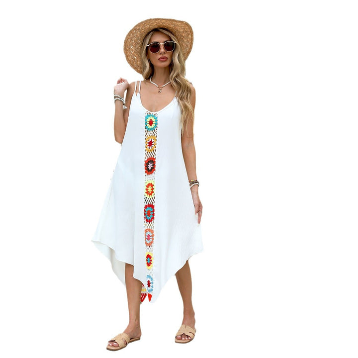 Damen luftiges Strandkleid mit buntem Häkelmuster und asymmetrischem Saum Echo Archiv