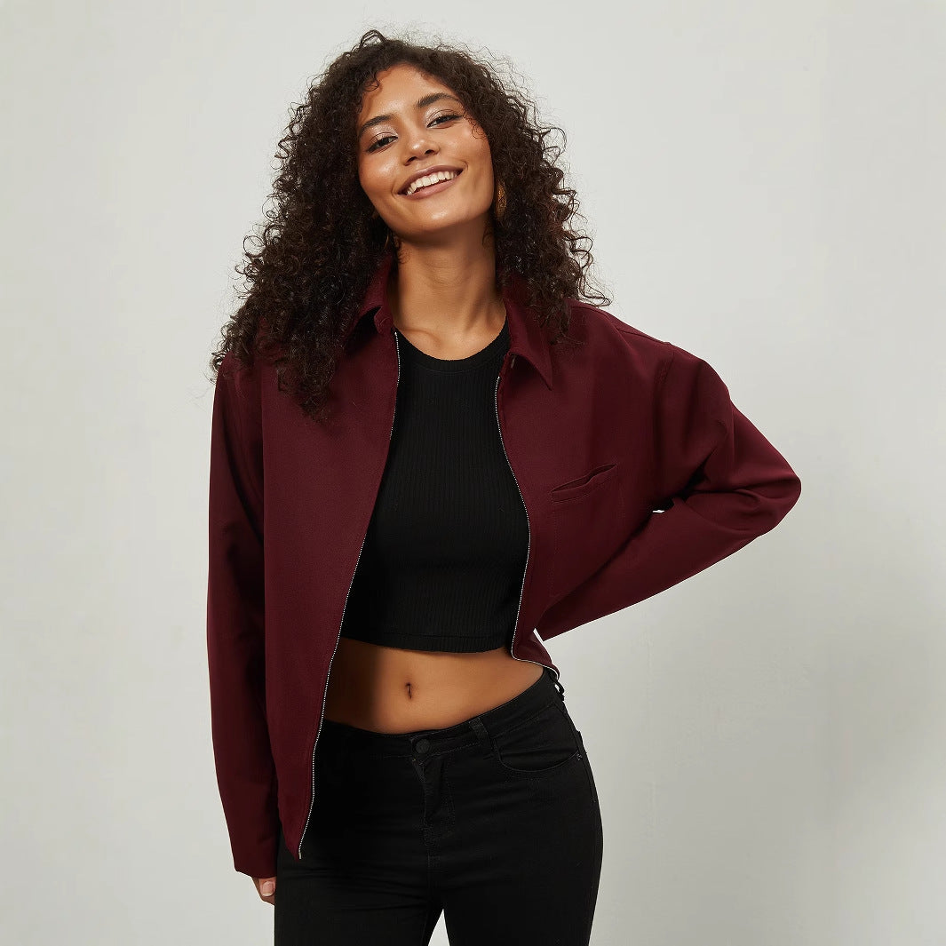Damen Boxy Overshirt-Jacke mit Metallreißverschluss und Hemdkragen Echoarchiv
