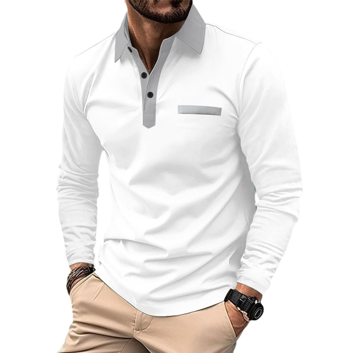 Herren Langarm Poloshirt mit eleganter Knopfleiste und Kontrastkragen Echoarchiv