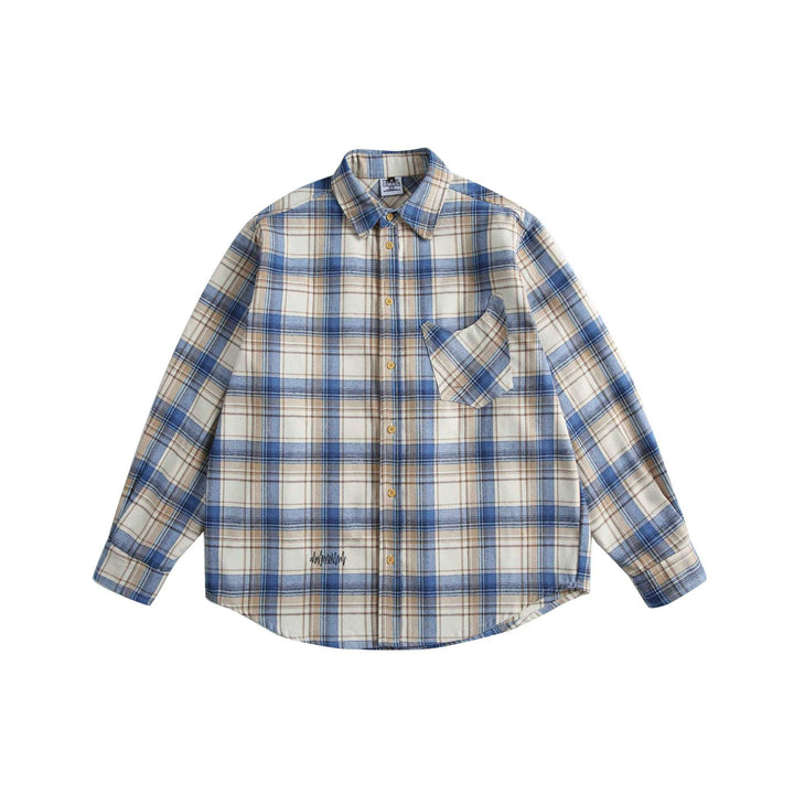 Unisex Kariertes Oversize‑Hemd aus Baumwollflanell mit aufgesetzter Brusttasche Echoarchiv