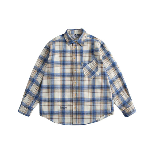 Unisex Kariertes Oversize‑Hemd aus Baumwollflanell mit aufgesetzter Brusttasche Echoarchiv