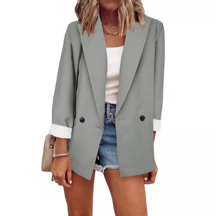 Damen Oversize Longline-Blazer mit 3/4-Ärmeln, Kontrastumschlag und aufgesetzten Taschen Echoarchiv
