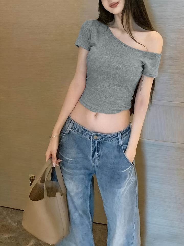 Damen lässiges Crop-Top im Off-Shoulder Stil Echo Archiv