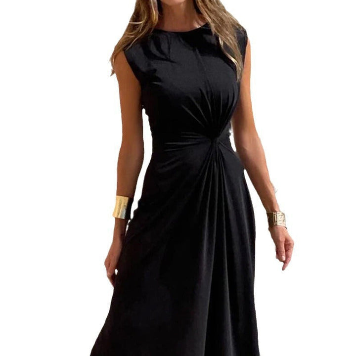Damen Elegantes Maxikleid mit Raffungen und Rundhalsausschnitt Echoarchiv