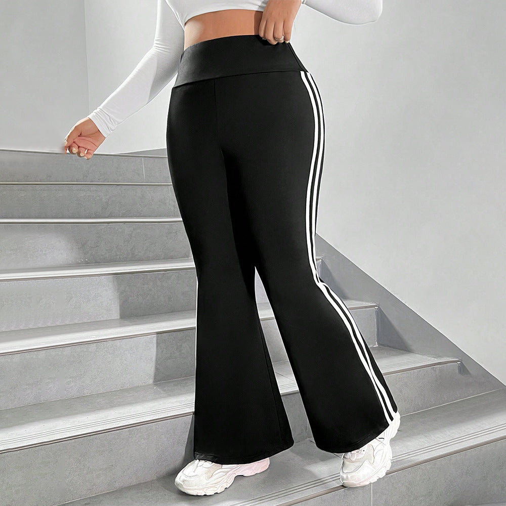 Damen Sportliche Flared Leggings mit elastischem hohen Bund und seitlichen Streifen Echo Archiv