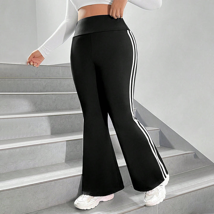 Damen Sportliche Flared Leggings mit elastischem hohen Bund und seitlichen Streifen Echo Archiv