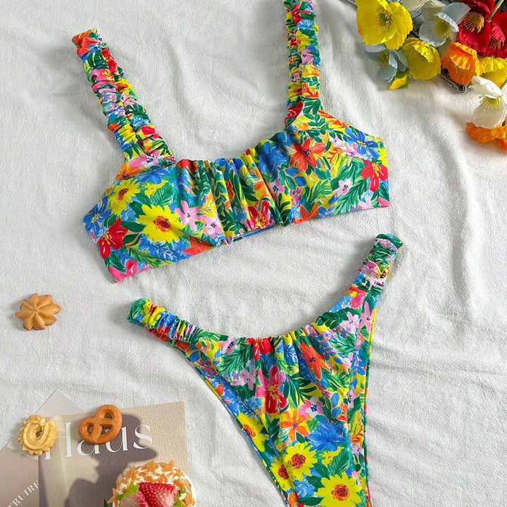 Damen Hauchdünner Floral-Bikini mit elastischen Rüschen Echo Archiv