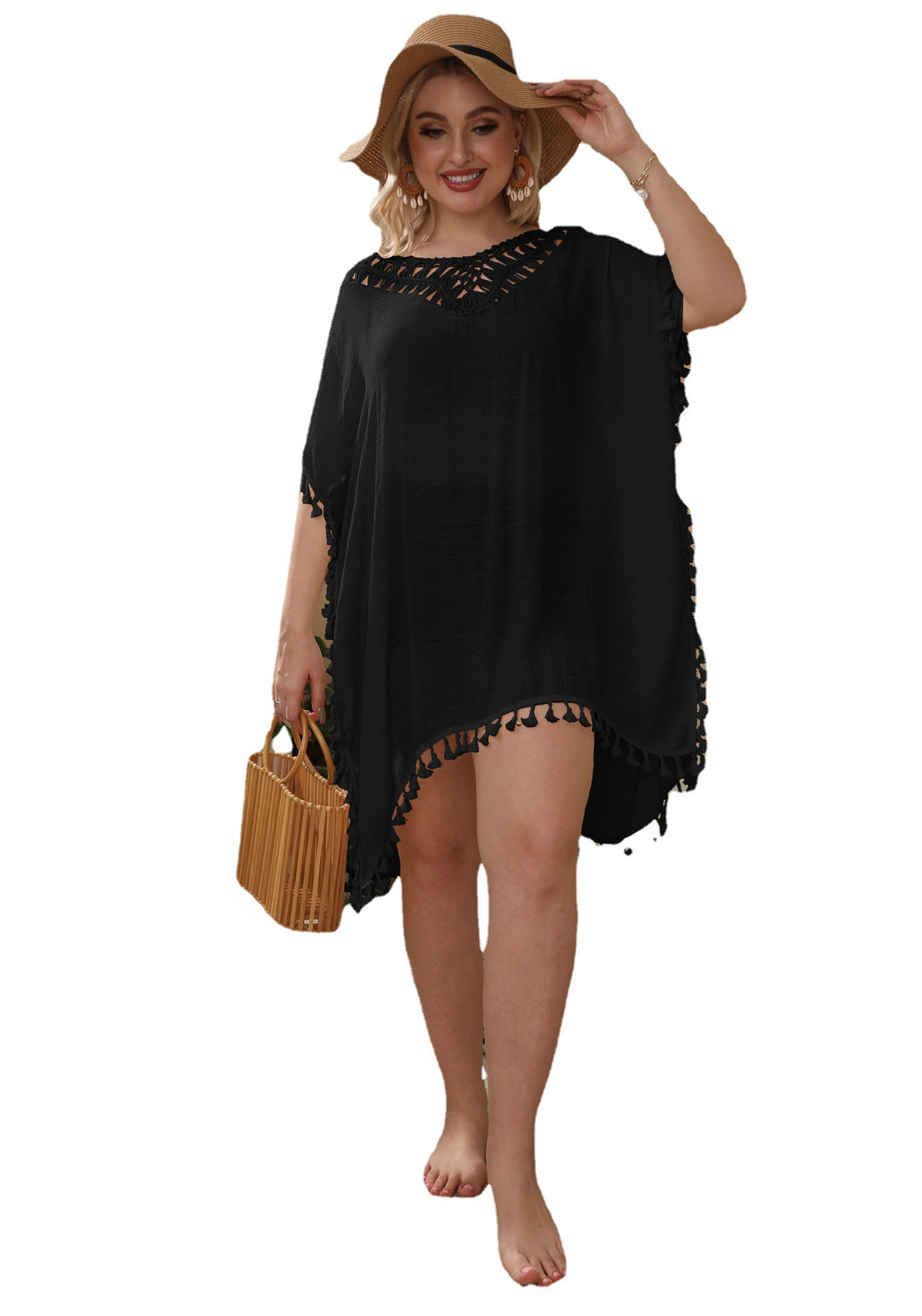 Damen luftiger Strand-Kaftan mit dekorativen Quasten Echo Archiv