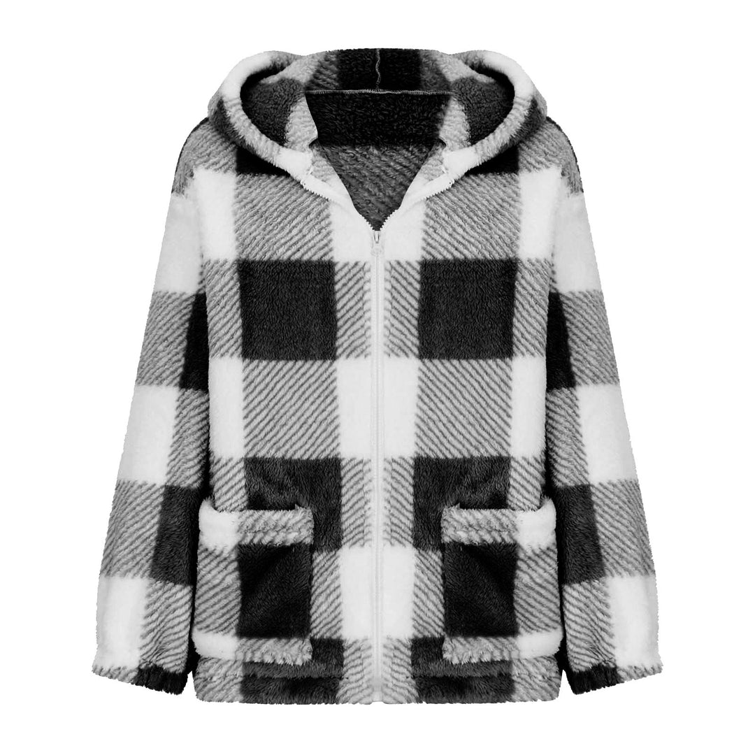 Damen nan dicke Karo-Teddyjacke mit Kapuze, Frontreißverschluss und aufgesetzten Taschen Echo Archiv