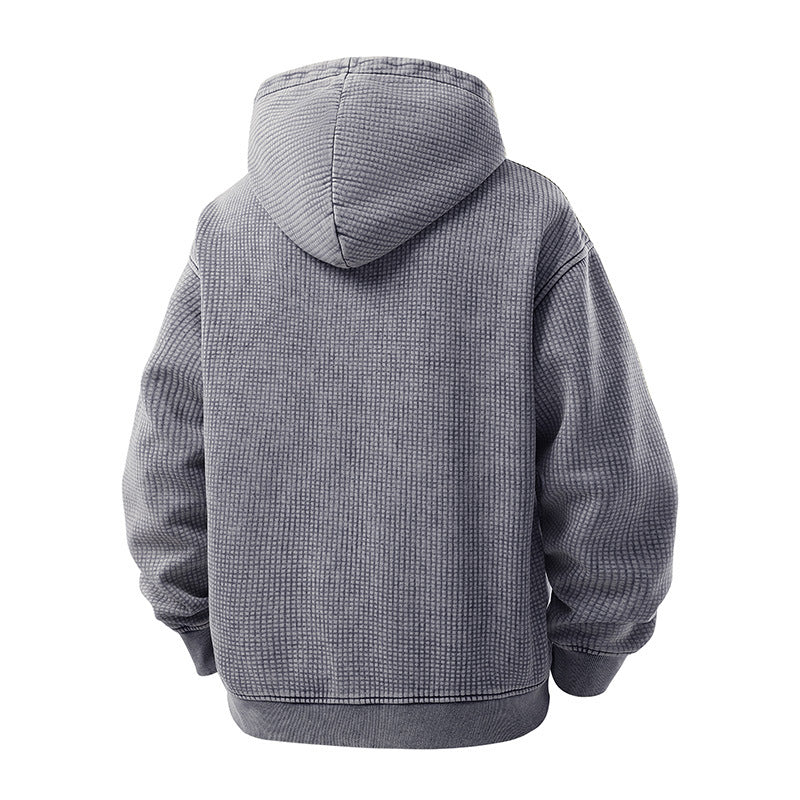 Herren Oversize-Waffelstruktur-Kapuzenjacke mit durchgehendem Reißverschluss Echo Archiv