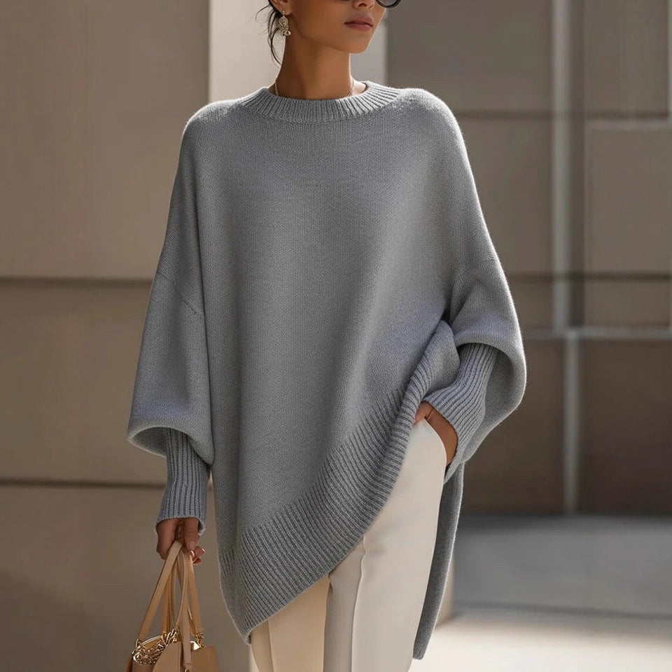 Damen nan Oversize Strickponcho mit asymmetrischem Saum und gerippten Ärmeln Echo Archiv