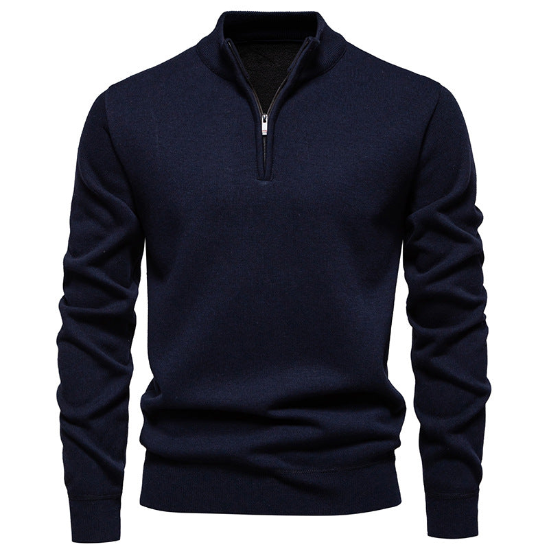 Herren nan Feinstrickpullover mit Kurzreißverschluss Stehkragen elastischen Bündchen Echo Archiv
