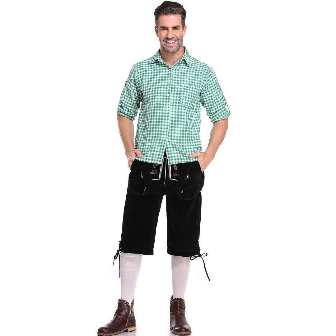 Damen nan kurze Trachten-Latzhose mit gesticktem Hirschmotiv, verstellbaren Trägern und Spitzenbordüre Echo Archiv