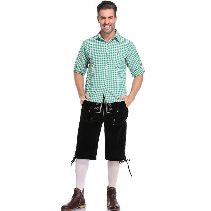 Damen nan kurze Trachten-Latzhose mit gesticktem Hirschmotiv, verstellbaren Trägern und Spitzenbordüre Echo Archiv