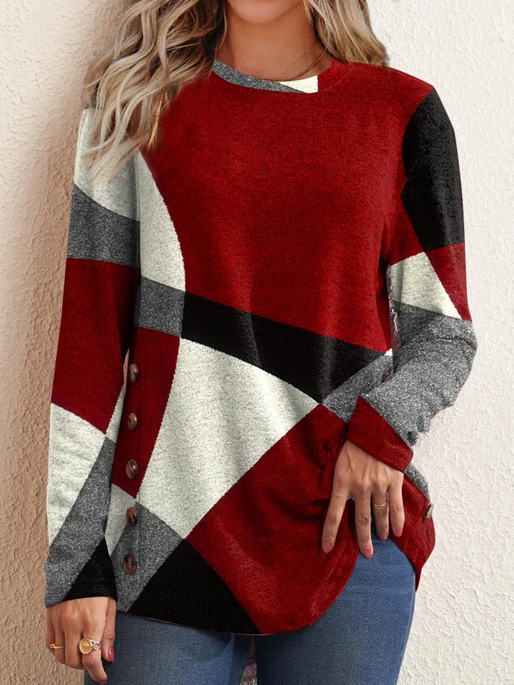 Damen Geometrischer Übergroßer Strickpullover mit Knopfdetails an der Seite Echoarchiv