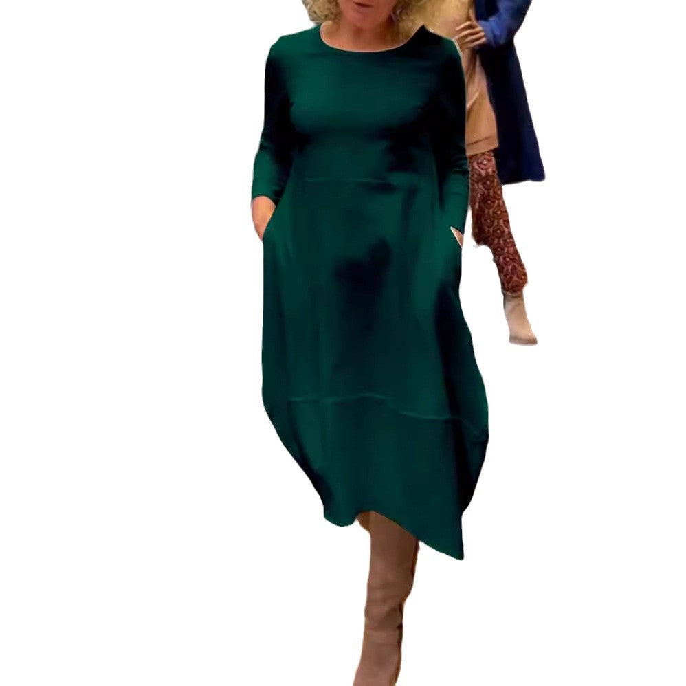 Damen nan asymmetrisches Ballonkleid mit dreiviertelärmeln, seitlichen Eingrifftaschen und fließendem Zipfelsaum Echo Archiv