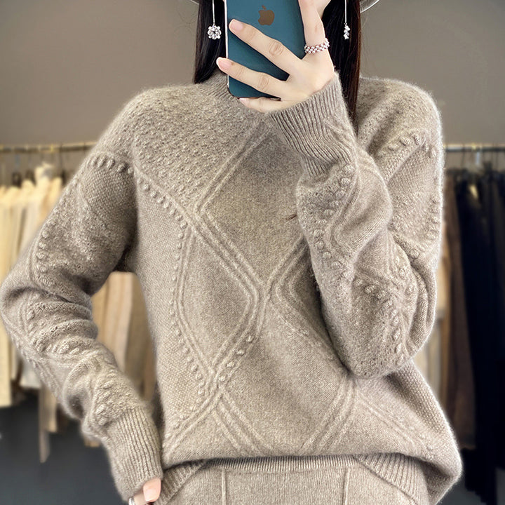 Damen Kuscheliger Mohair‑Look Oversize‑Pullover mit Rautenstruktur und Noppen‑Details Echoarchiv